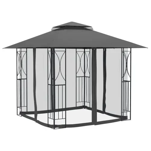vidaXL Garten Pavillon mit Seitenwänden Stahl Anthrazit 300x300x270 cm