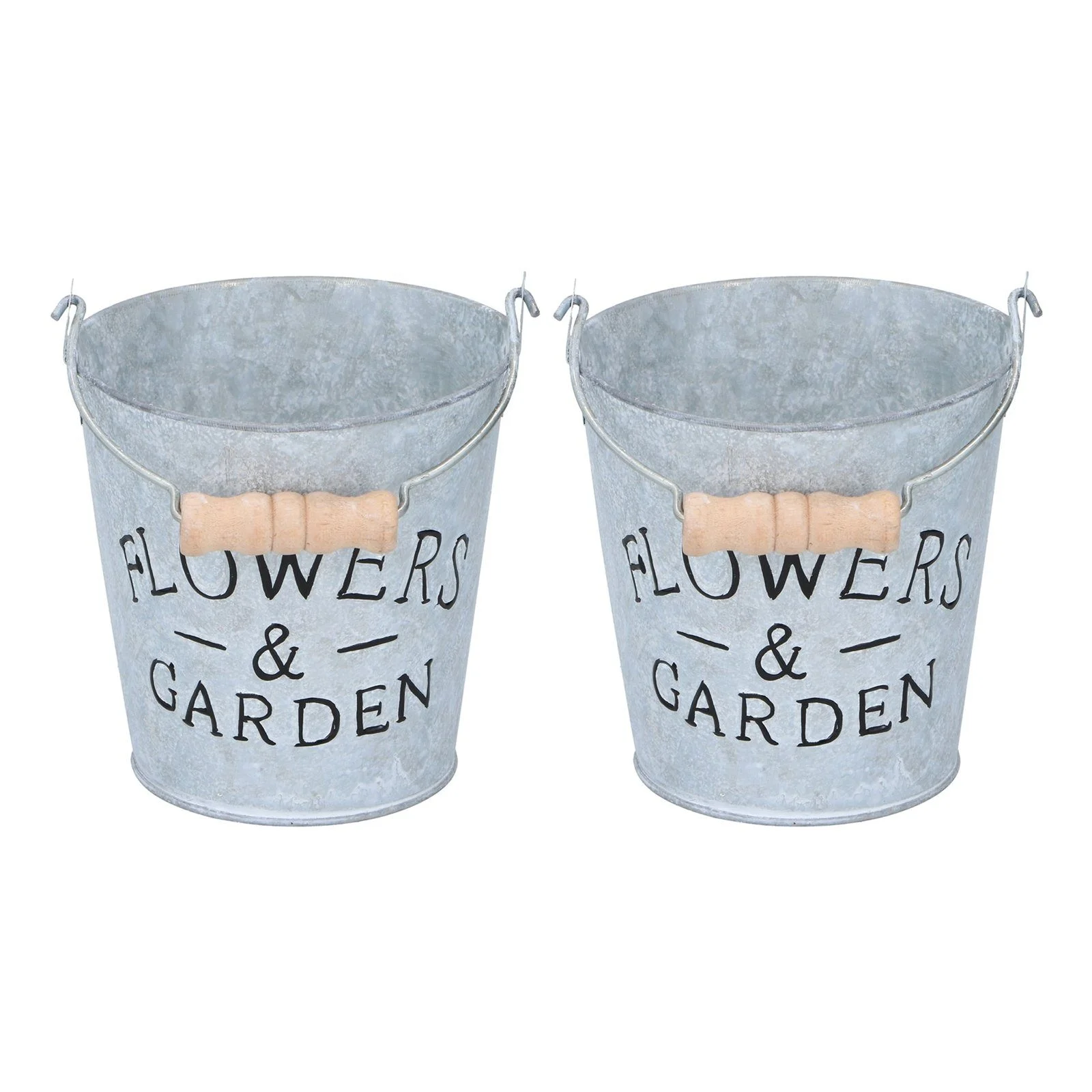 Pflanzkübel aus Metall – 2er-Set mit Henkel, Shabby Chic