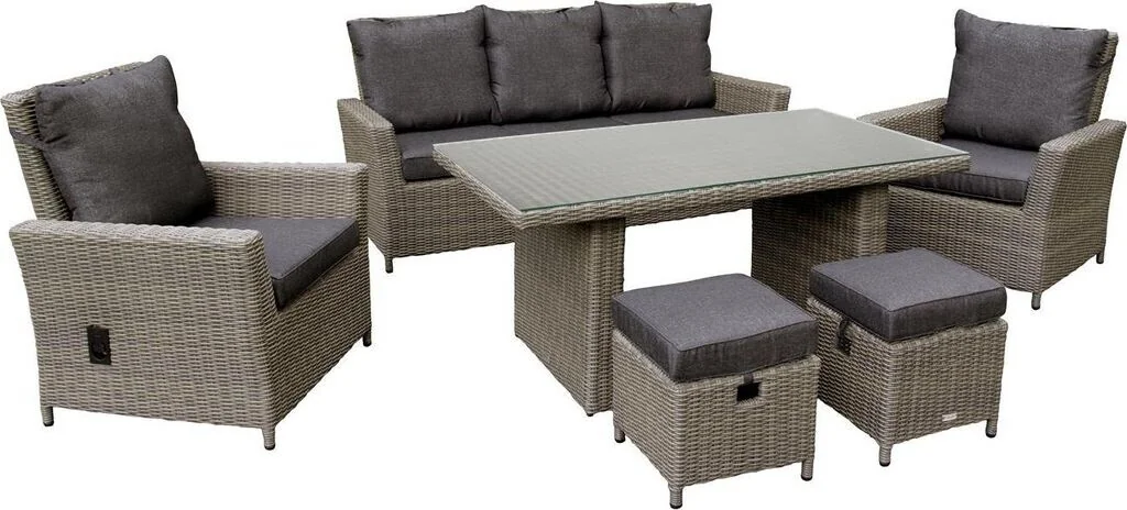 Garten Dininglounge Set Asti Polyrattan braun 7 Personen bellavista