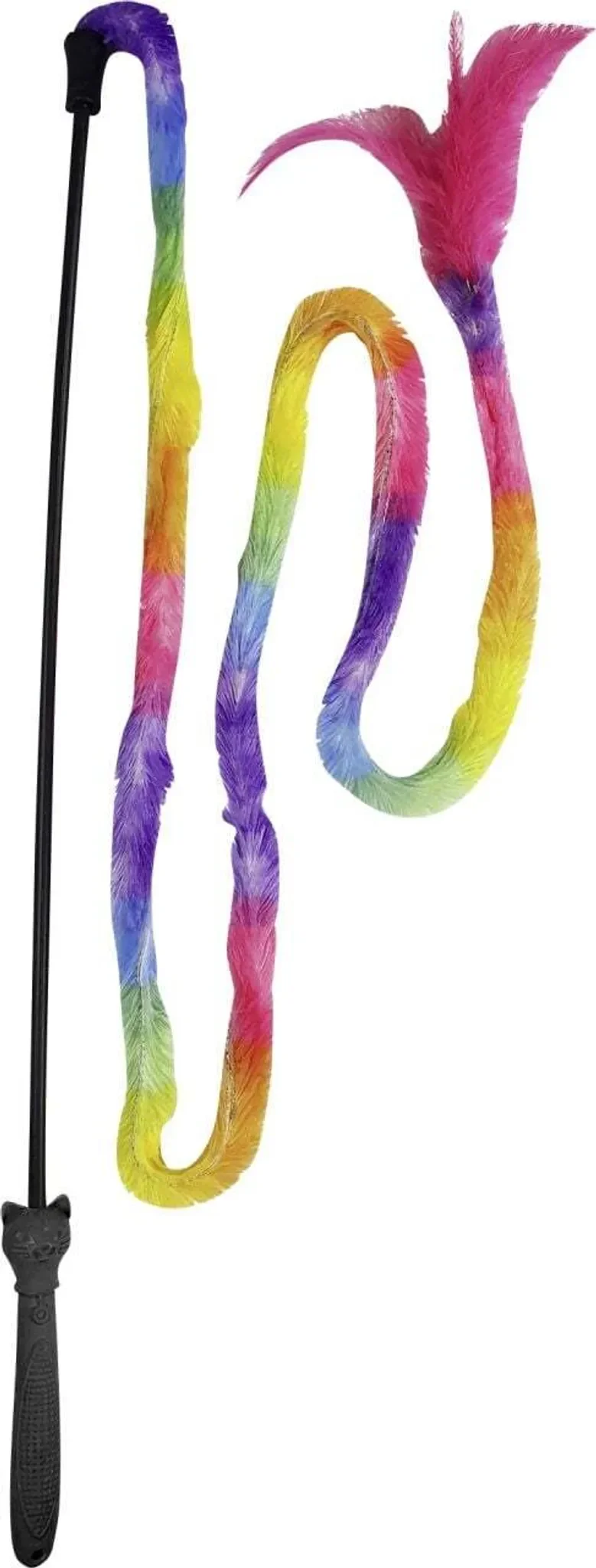 Katzenwedel mit Plüsch & Federn – extra langes Spielzeug