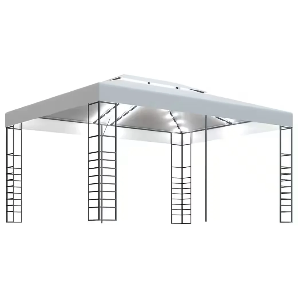 Partyzelt Pavillon mit LED Lichterkette 4x3x270 cm Weiß wasserdicht