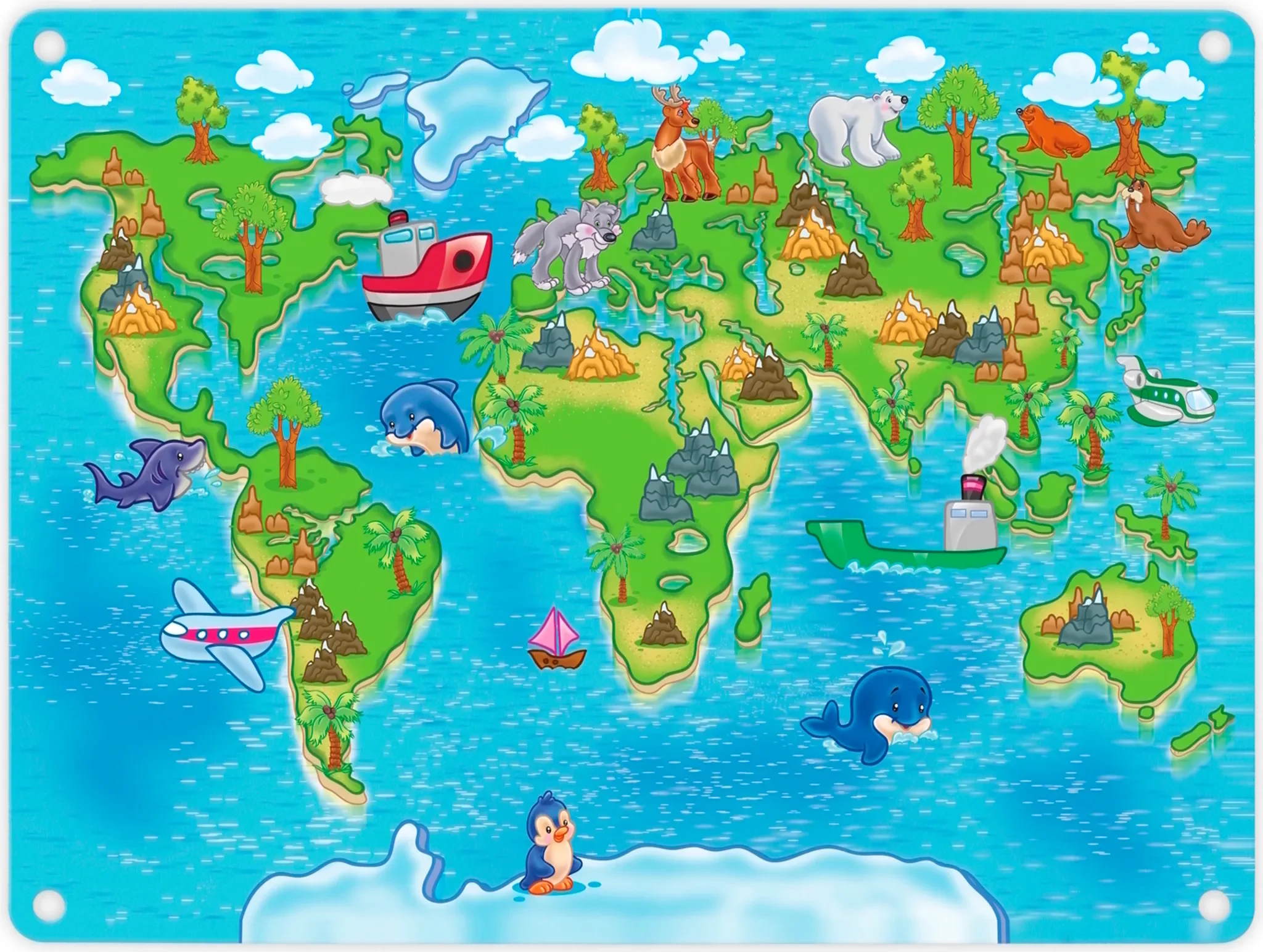 Kinder-Weltkarte Metallschild – Lernposter fürs Kinderzimmer, 15 × 20 cm