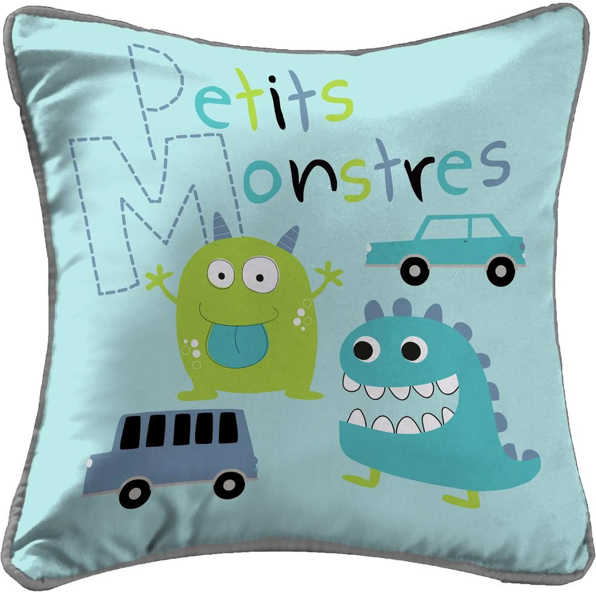 Kinderkissen 40×40 cm mit Füllung – Motiv „Kleine Monster“