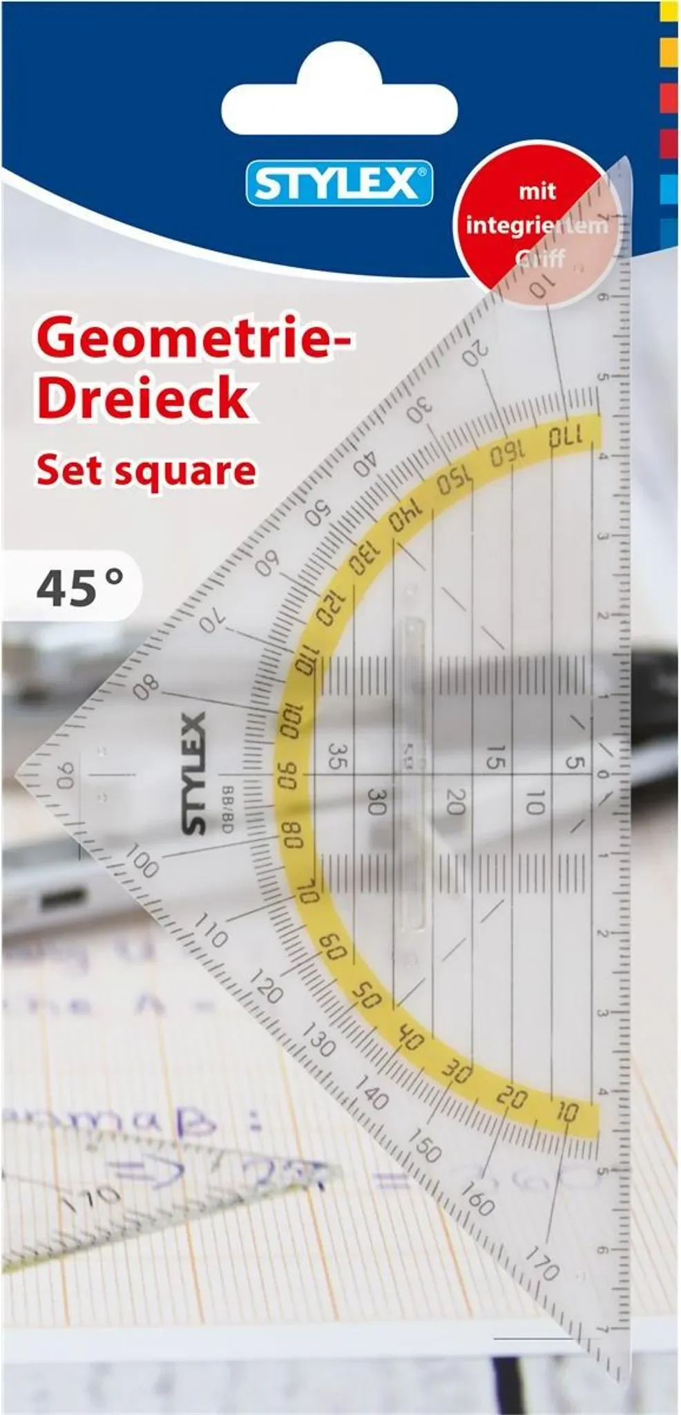 Geometriedreieck 16 cm mit Griff – transparent